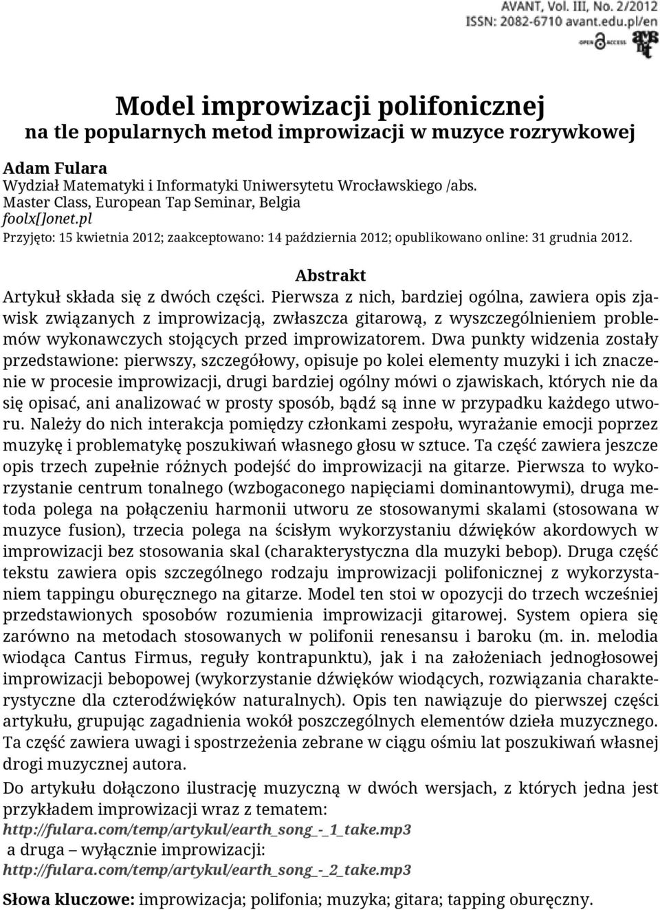 Abstrakt Artykuł składa się z dwóch części.