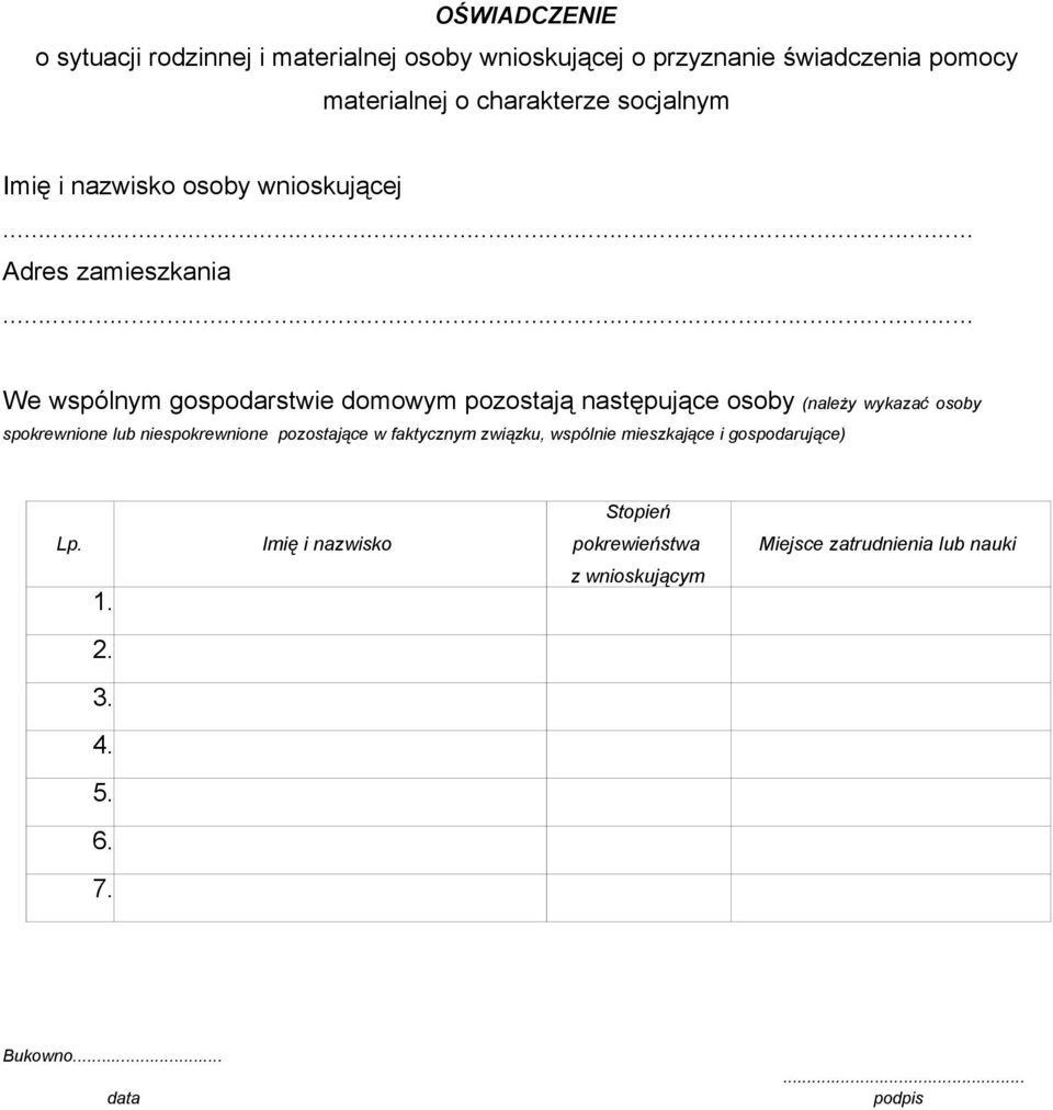 .. We wspólnym gospodarstwie domowym pozostają następujące osoby (należy wykazać osoby spokrewnione lub niespokrewnione