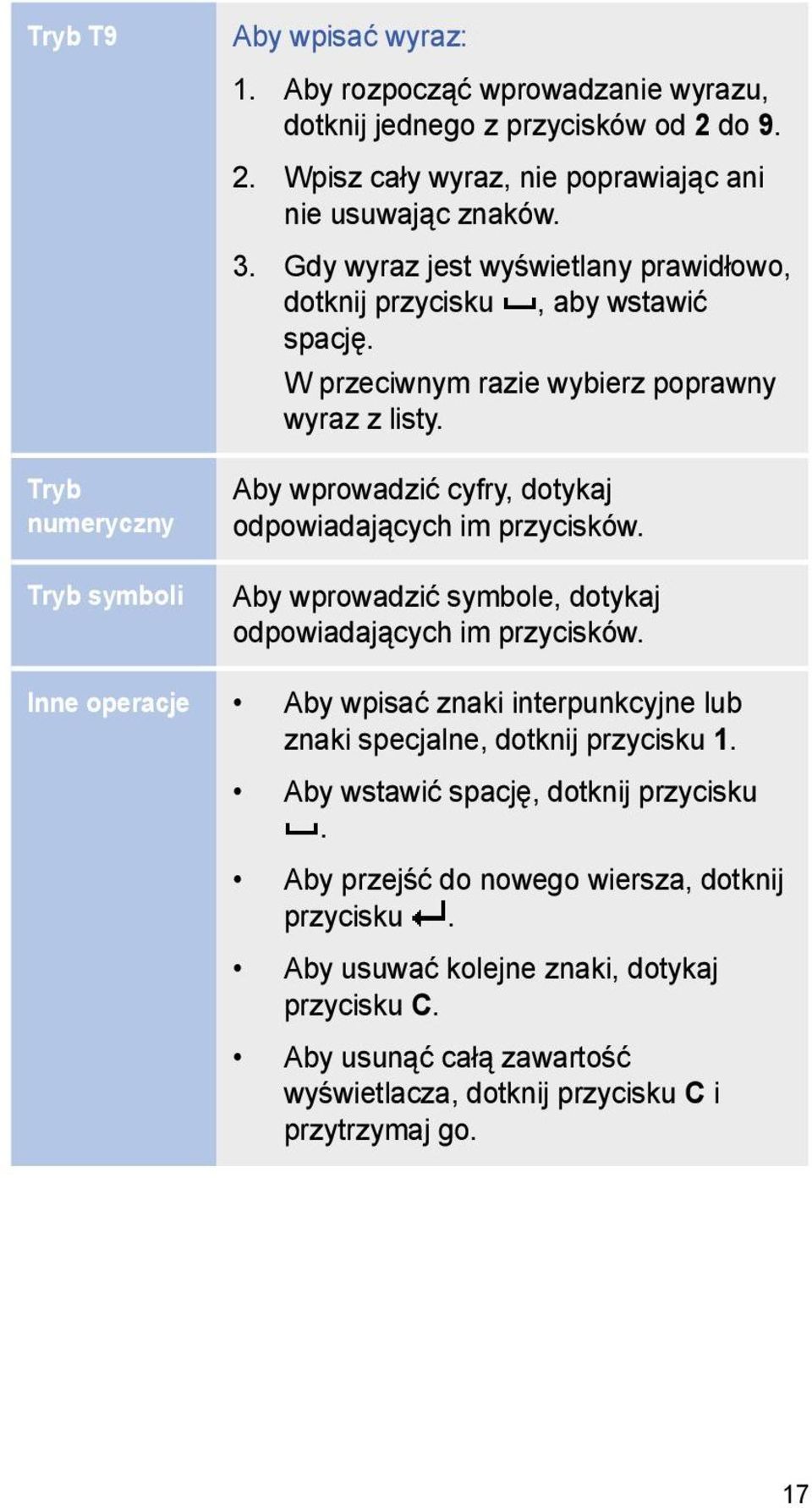 Aby wprowadzić cyfry, dotykaj odpowiadających im przycisków. Aby wprowadzić symbole, dotykaj odpowiadających im przycisków.