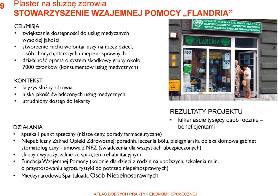 medycznych utrudniony dostęp do lekarzy REZULTATY PROJEKTU kilkanaście tysięcy osób rocznie DZIAŁANIA beneficjentami apteka i punkt apteczny (niższe ceny, porady farmaceutyczne) Niepubliczny Zakład