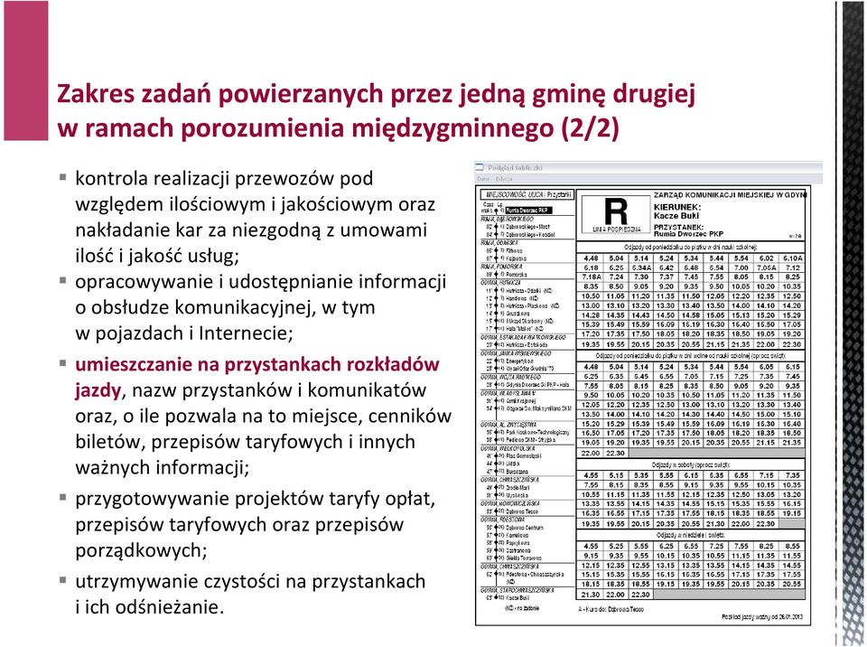 Internecie; umieszczanie na przystankach rozkładów jazdy, nazw przystanków i komunikatów oraz, o ile pozwala na to miejsce, cenników biletów, przepisów taryfowych