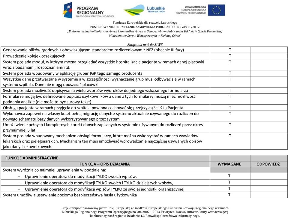 System posiada wbudowany w aplikację gruper JGP tego samego producenta Wszystkie dane przetwarzane w systemie a w szczególności wyznaczanie grup musi odbywać się w ramach systemu szpitala.