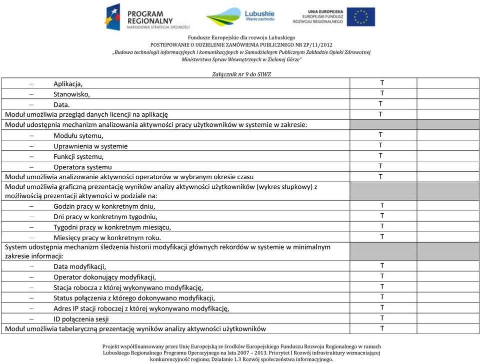 systemu, Operatora systemu Moduł umożliwia analizowanie aktywności operatorów w wybranym okresie czasu Moduł umożliwia graficzną prezentację wyników analizy aktywności użytkowników (wykres słupkowy)