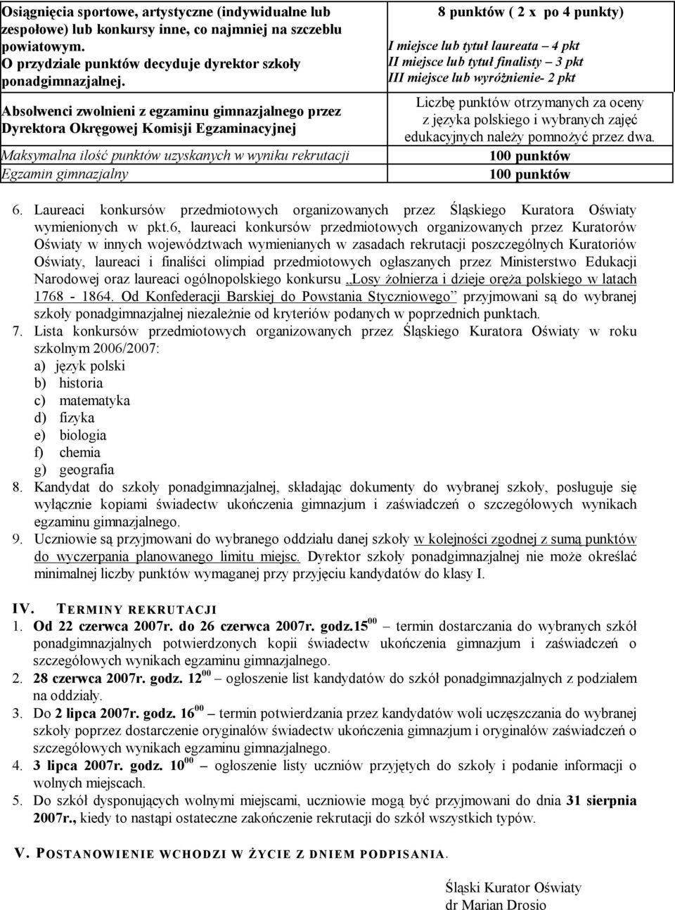 I miejsce lub tytuł laureata 4 pkt II miejsce lub tytuł finalisty 3 pkt III miejsce lub wyróżnienie- 2 pkt Liczbę punktów otrzymanych za oceny z języka polskiego i wybranych zajęć edukacyjnych należy
