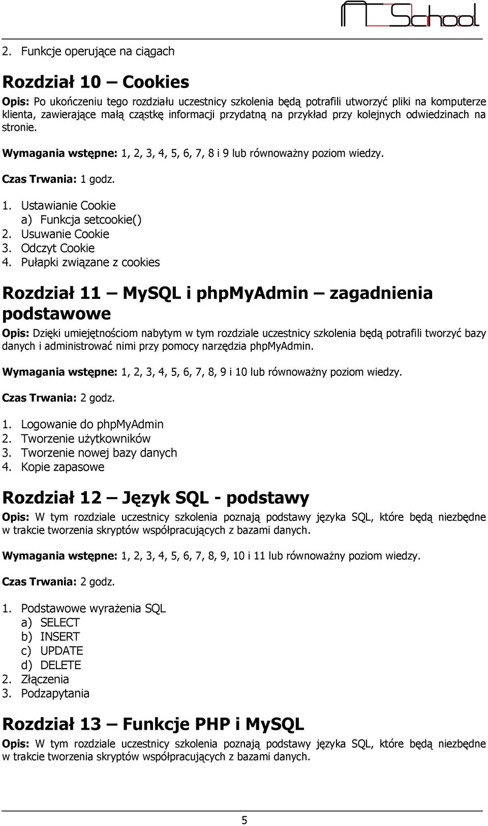 Usuwanie Cookie 3. Odczyt Cookie 4.