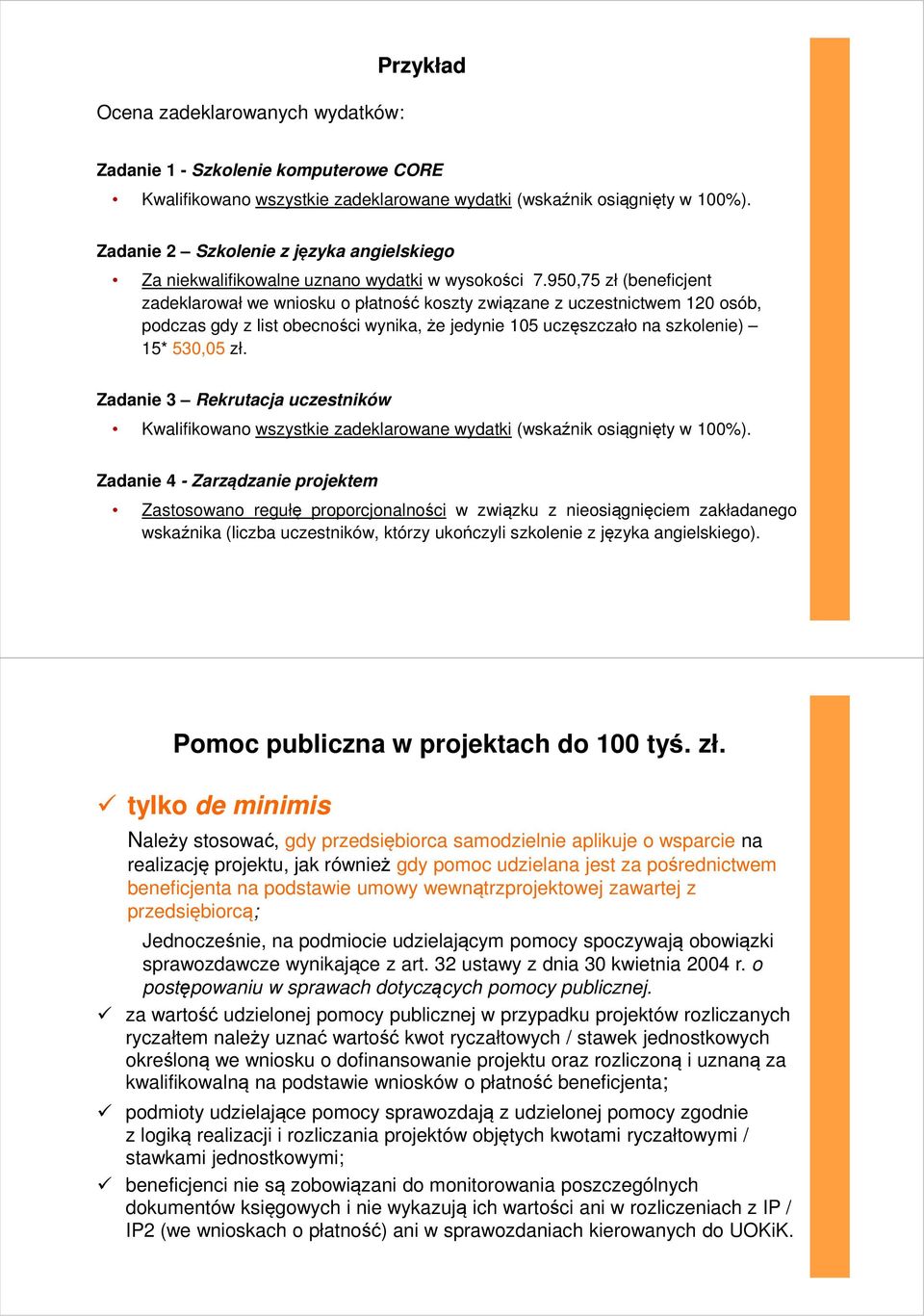 950,75 zł (beneficjent zadeklarował we wniosku o płatność koszty związane z uczestnictwem 120 osób, podczas gdy z list obecności wynika, że jedynie 105 uczęszczało na szkolenie) 15* 530,05 zł.