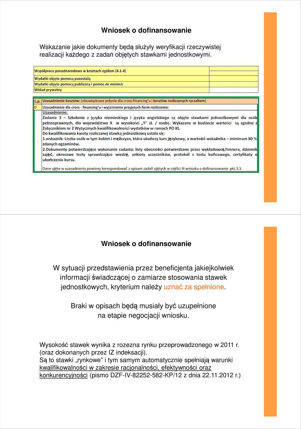 spełnione. Braki w opisach będą musiały być uzupełnione na etapie negocjacji wniosku. Wysokość stawek wynika z rozezna rynku przeprowadzonego w 2011 r.