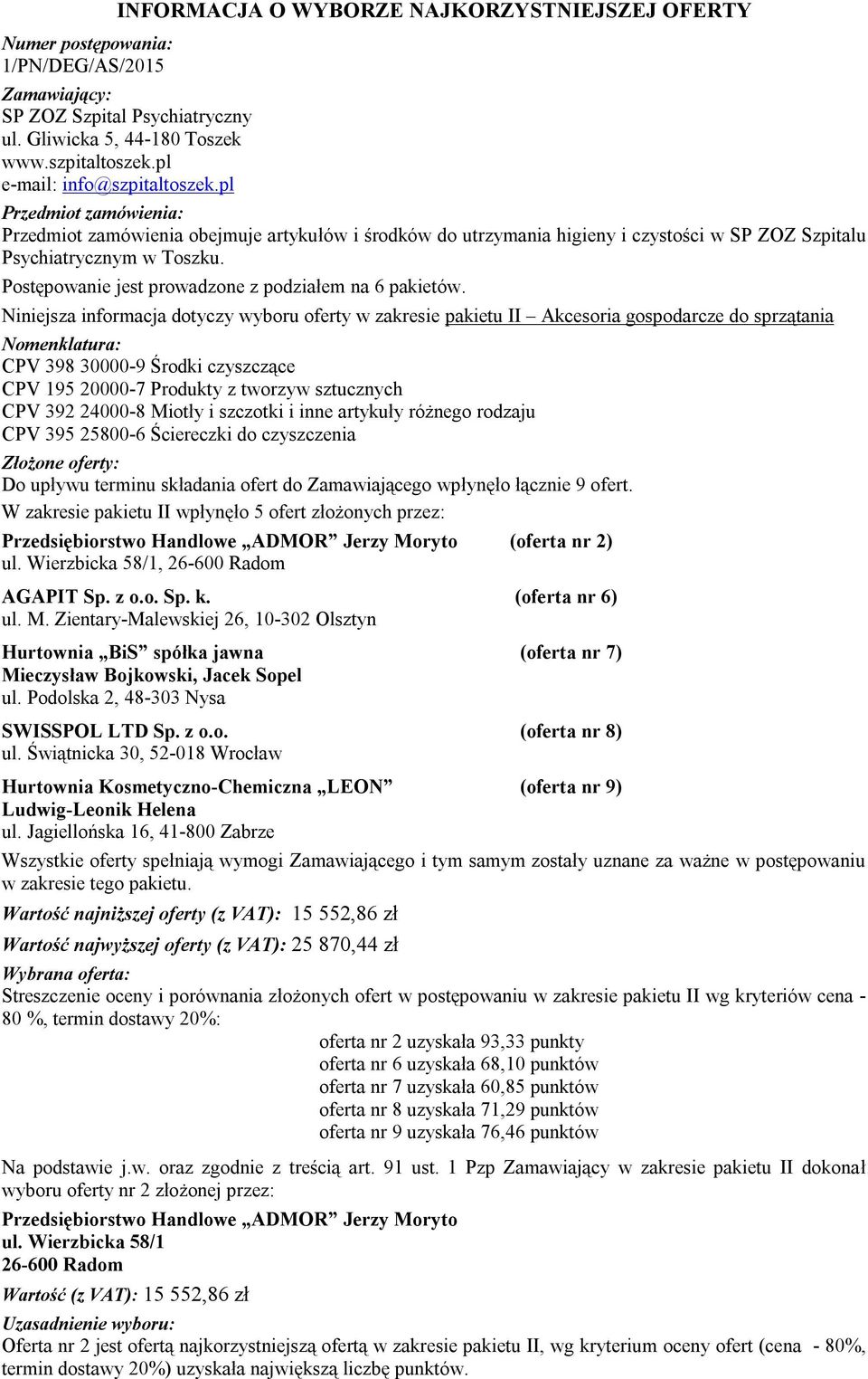 Podolska 2, 48-303 Nysa Hurtownia Kosmetyczno-Chemiczna LEON (oferta nr 9) Ludwig-Leonik Helena ul.