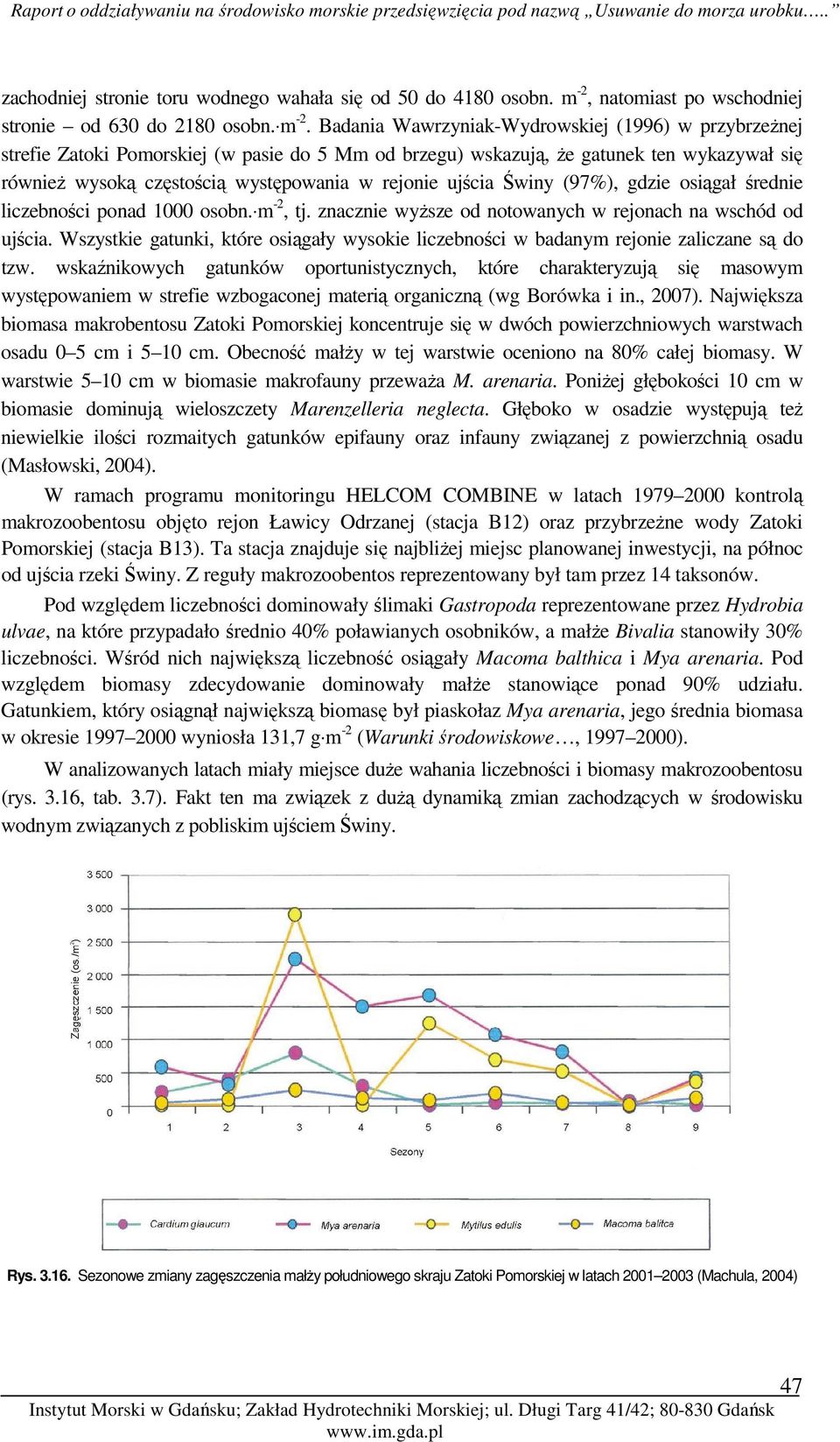 Badania Wawrzyniak-Wydrowskiej (1996) w przybrzeŝnej strefie Zatoki Pomorskiej (w pasie do 5 Mm od brzegu) wskazują, Ŝe gatunek ten wykazywał się równieŝ wysoką częstością występowania w rejonie