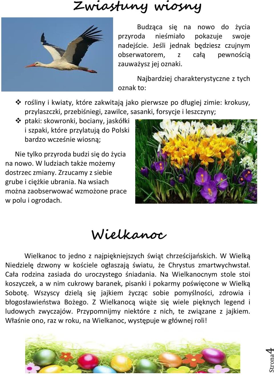 skowronki, bociany, jaskółki i szpaki, które przylatują do Polski bardzo wcześnie wiosną; Nie tylko przyroda budzi się do życia na nowo. W ludziach także możemy dostrzec zmiany.