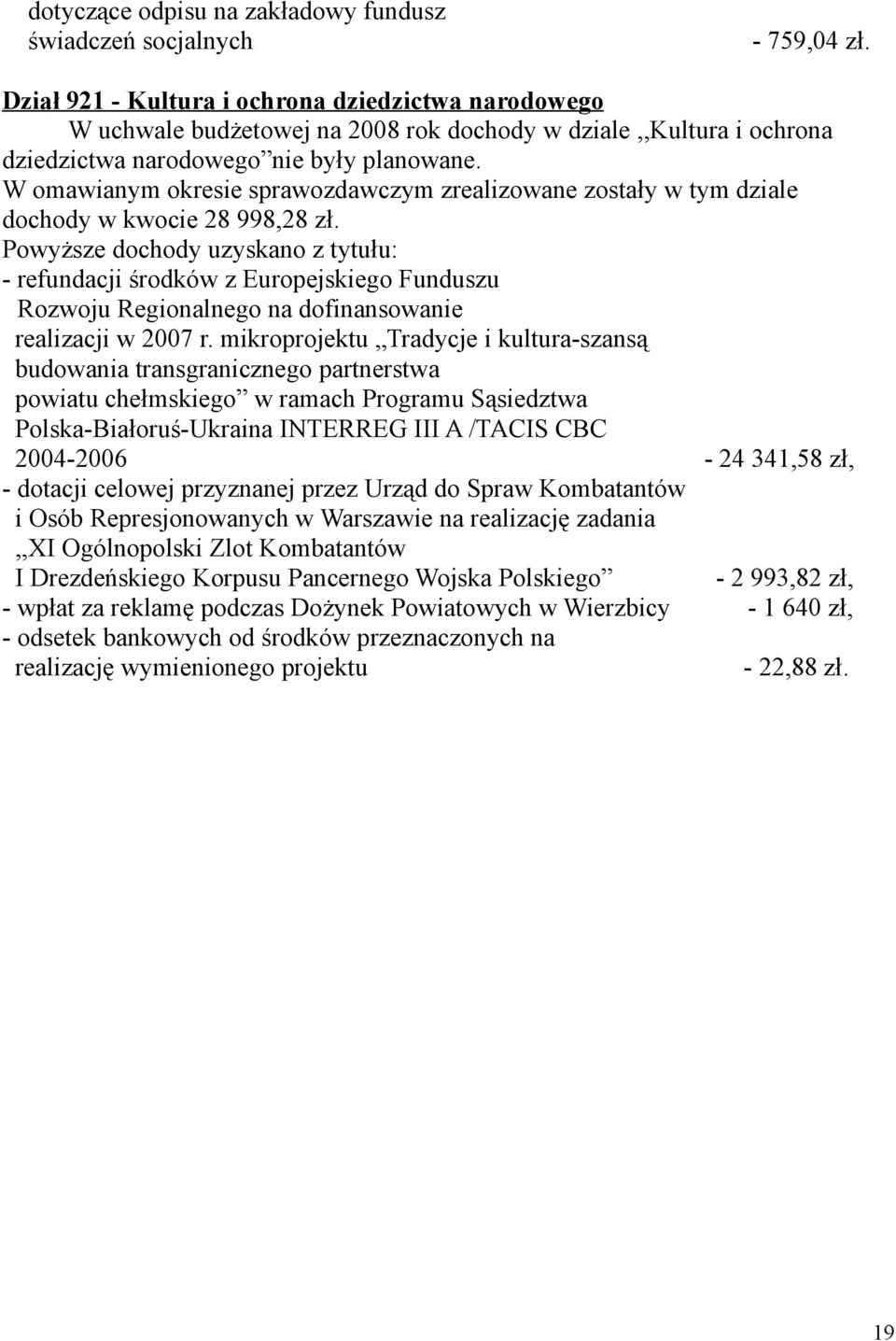 W omawianym okresie sprawozdawczym zrealizowane zostały w tym dziale dochody w kwocie 28 998,28 zł.