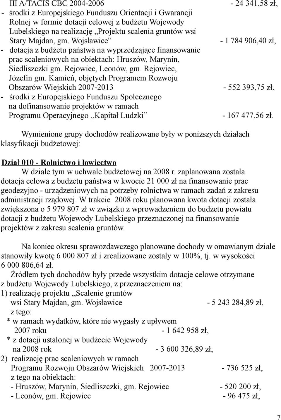 Kamień, objętych Programem Rozwoju Obszarów Wiejskich 2007-2013 - środki z Europejskiego Funduszu Społecznego na dofinansowanie projektów w ramach Programu Operacyjnego,,Kapitał Ludzki - 24 341,58