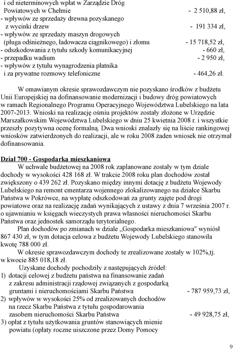 prywatne rozmowy telefoniczne - 464,26 zł.