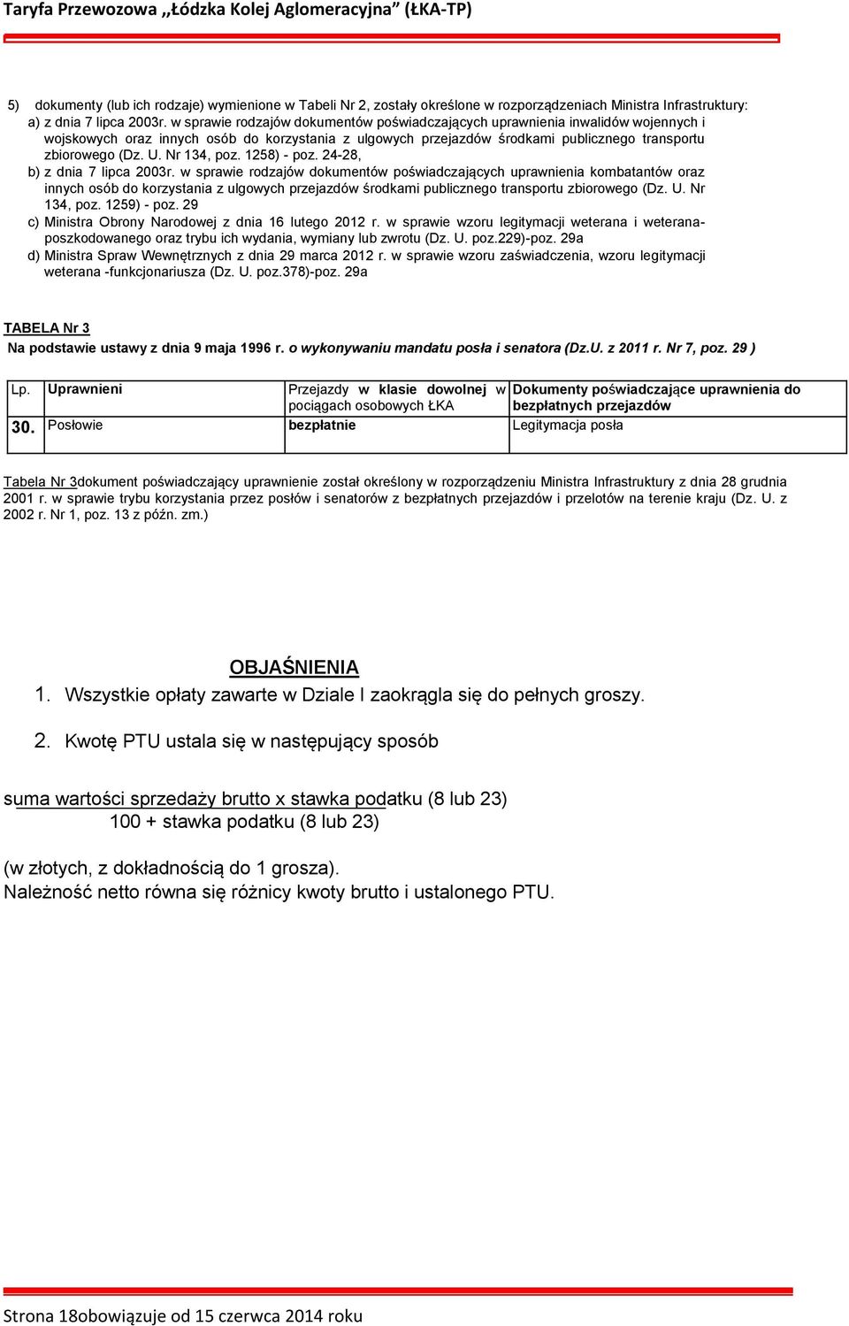 Nr 134, poz. 1258) - poz. 24-28, b) z dnia 7 lipca 2003r.