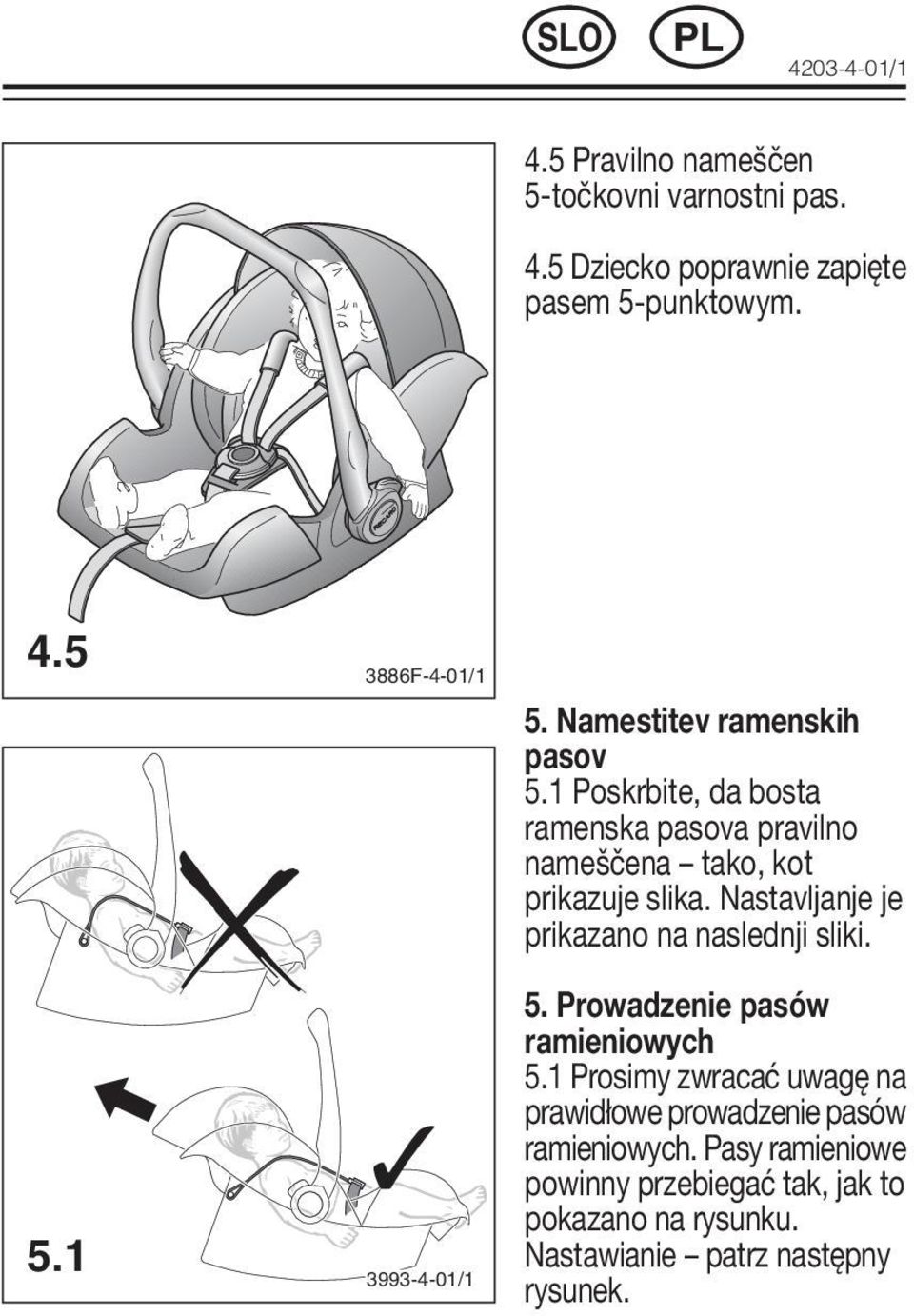 Nastavljanje je prikazano na naslednji sliki. 5.1 3993-4-01/1 5. Prowadzenie pasów ramieniowych 5.