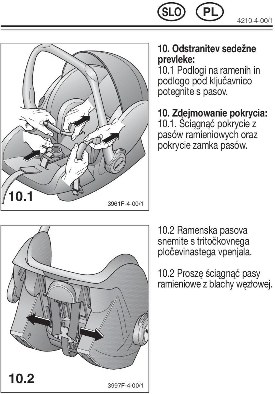 Zdejmowanie pokrycia: 10.1. Ściągnąć pokrycie z pasów ramieniowych oraz pokrycie zamka pasów.