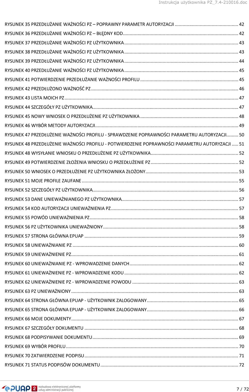 .. 45 RYSUNEK 41 POTWIERDZENIE PRZEDŁUŻANIE WAŻNOŚCI PROFILU... 45 RYSUNEK 42 PRZEDŁUŻONO WAŻNOŚĆ PZ... 46 RYSUNEK 43 LISTA MOICH PZ... 47 RYSUNEK 44 SZCZEGÓŁY PZ UŻYTKOWNIKA.