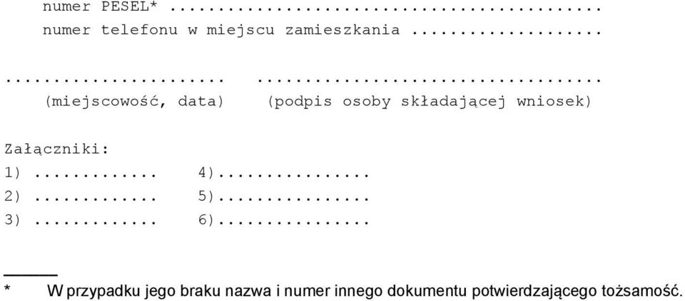 wniosek) Załączniki: 1)... 4)... 2)... 5)... 3)... 6).