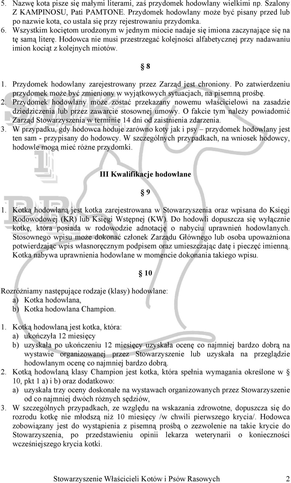 REGULAMIN HODOWLI KOTÓW RASOWYCH. I. Przepisy ogólne - PDF Free Download