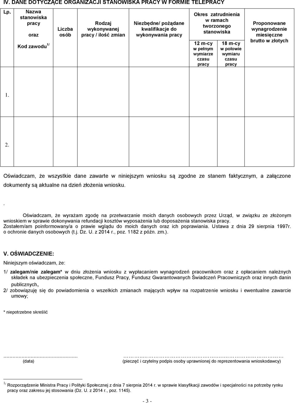 m-cy w pełnym wymiarze czasu pracy 18 m-cy w połowie wymiaru czasu pracy Proponowane wynagrodzenie miesięczne brutto w złotych 1. 2.