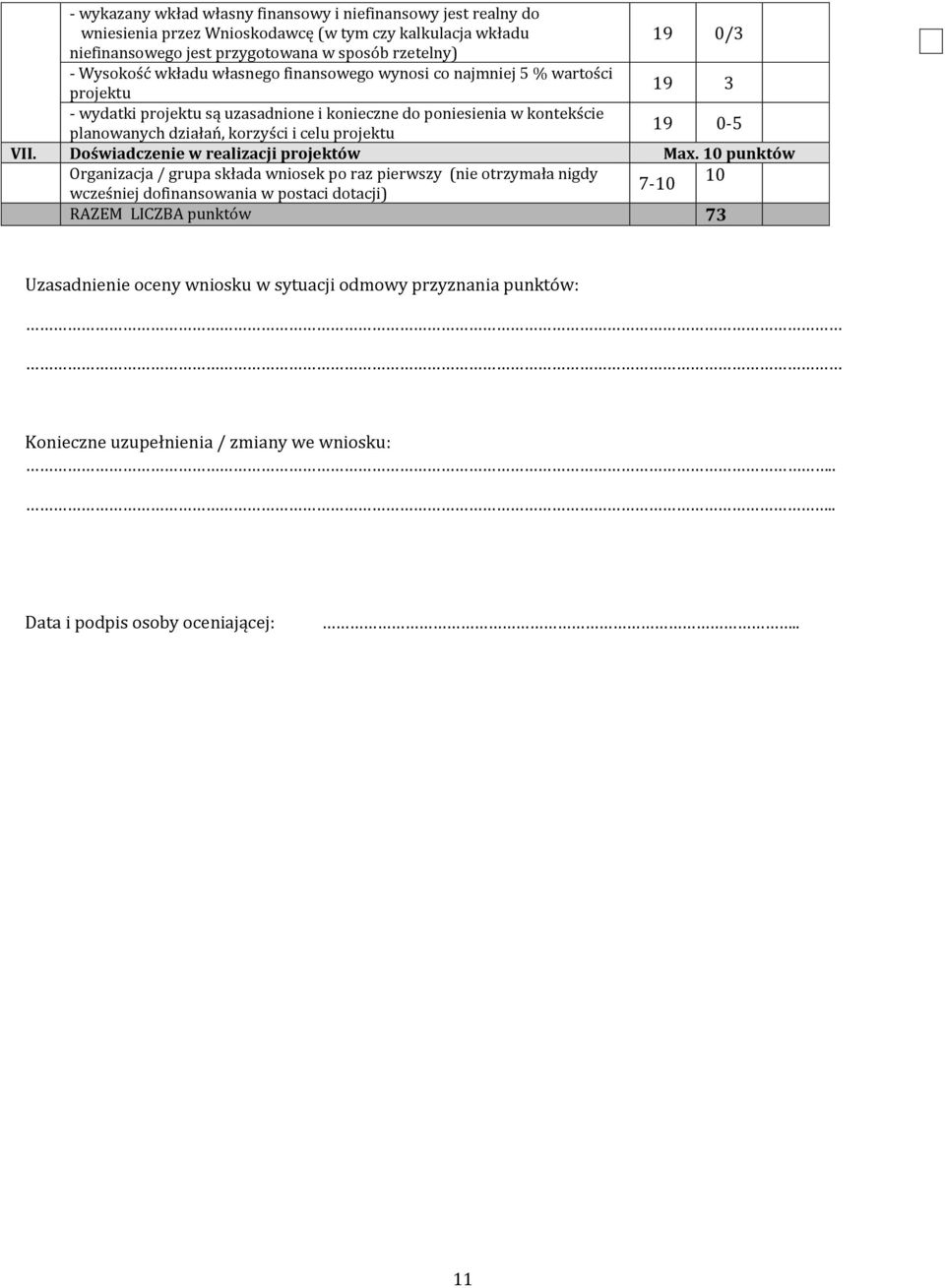 i celu projektu 19 0-5 VII. Doświadczenie w realizacji projektów Max.