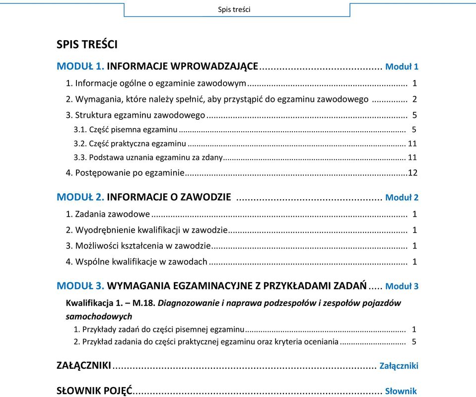 INFORMACJE O ZAWODZIE... Moduł 2 1. Zadania zawodowe... 1 2. Wyodrębnienie kwalifikacji w zawodzie... 1 3. Możliwości kształcenia w zawodzie... 1 4. Wspólne kwalifikacje w zawodach... 1 MODUŁ 3.