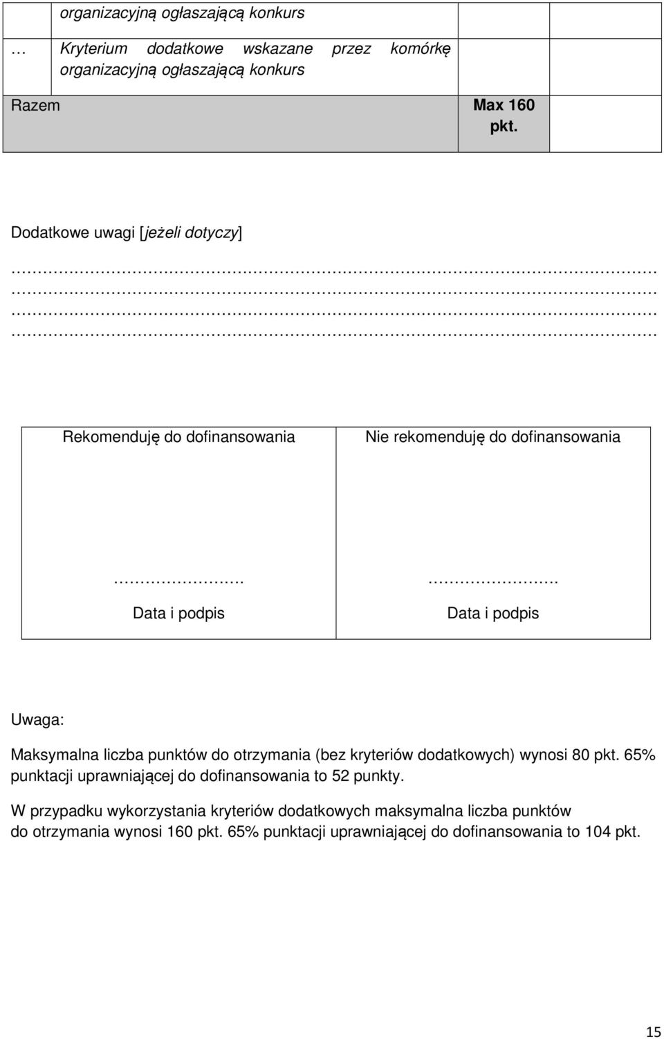 Data i podpis Uwaga: Maksymalna liczba punktów do otrzymania (bez kryteriów dodatkowych) wynosi 80 pkt.