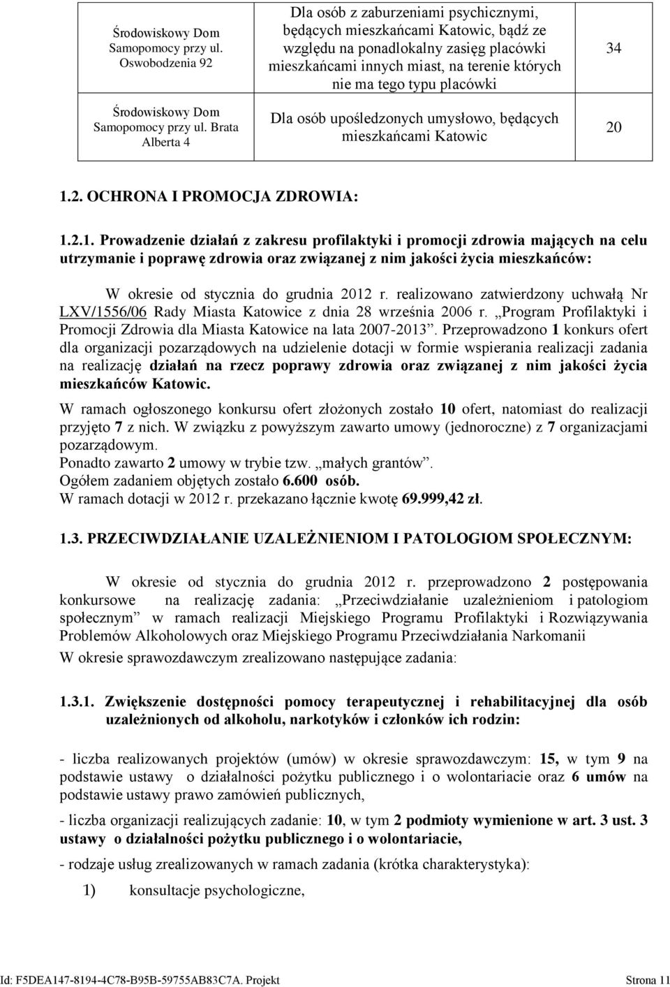 placówki Dla osób upośledzonych umysłowo, będących mieszkańcami Katowic 34 20 1.