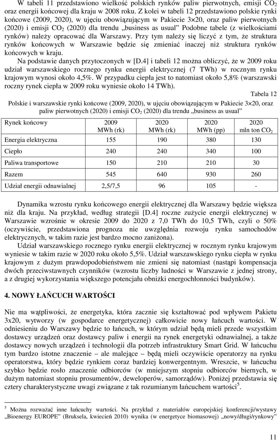 tabele (z wielkościami rynków) należy opracować dla Warszawy.