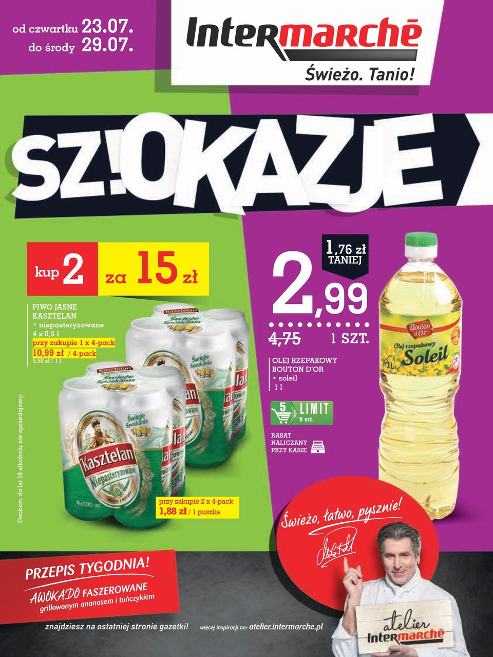 kup2 za 15 zł PIWO JASNE KASZTELAN niepasteryzowane 4 x 0,5 l przy zakupie 1 x 4-pack 10,99 zł