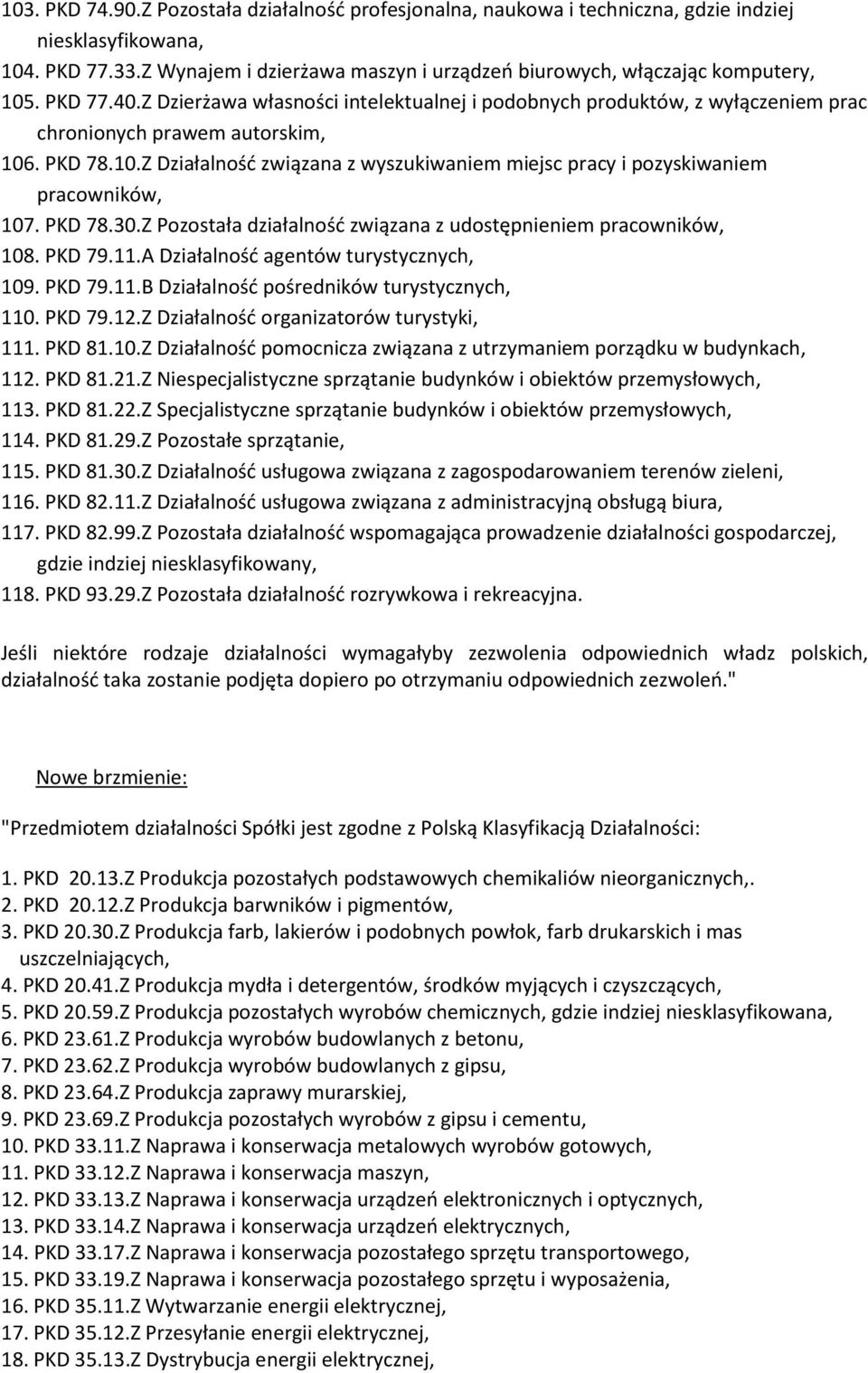 . PKD 78.10.Z Działalność związana z wyszukiwaniem miejsc pracy i pozyskiwaniem pracowników, 107. PKD 78.30.Z Pozostała działalność związana z udostępnieniem pracowników, 108. PKD 79.11.