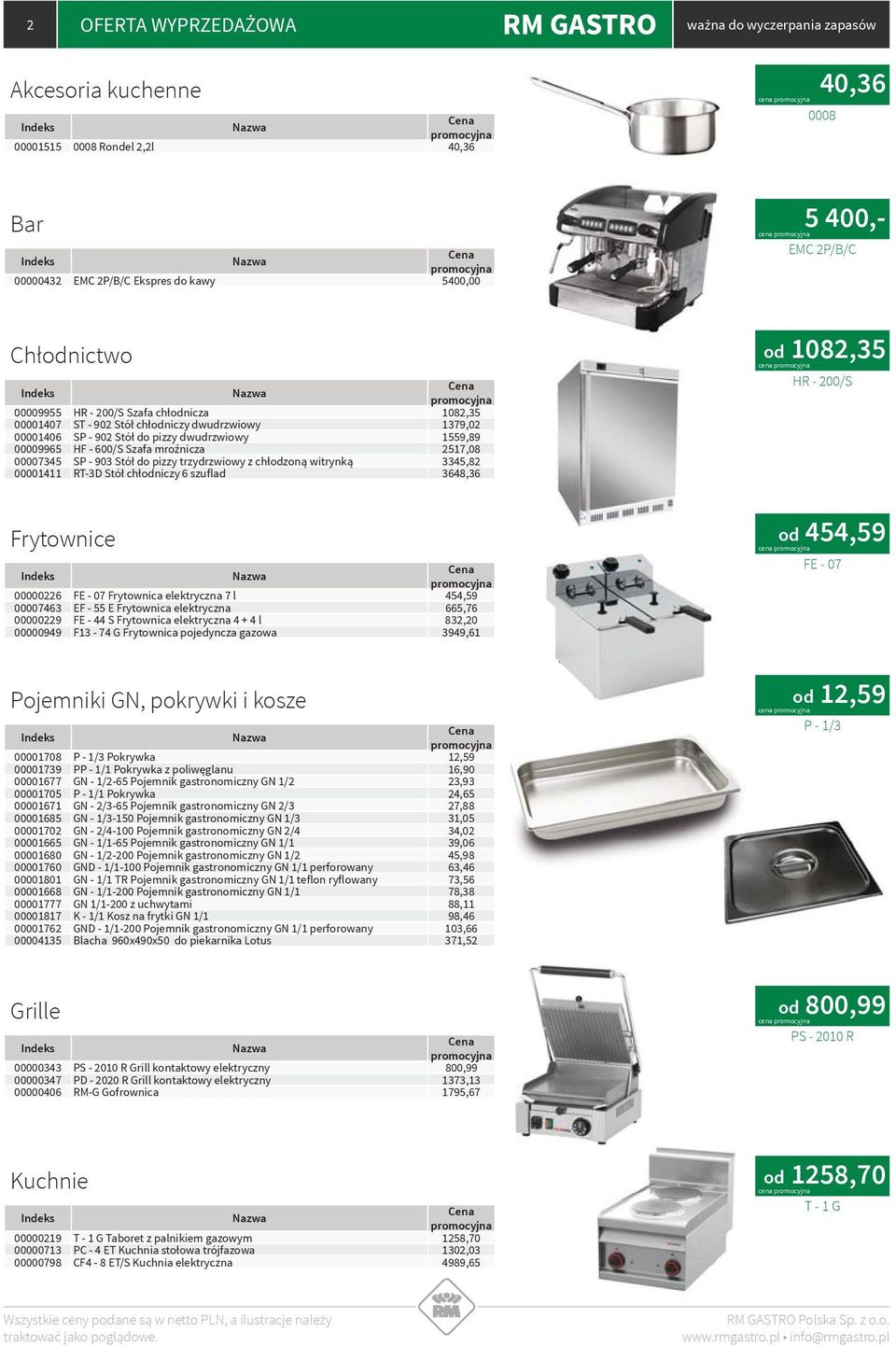 Stół do pizzy trzydrzwiowy z chłodzoną witrynką 3345,82 00001411 RT-3D Stół chłodniczy 6 szuflad 3648,36 od 1082,35 cena HR - 200/S Frytownice 00000226 FE - 07 Frytownica elektryczna 7 l 454,59