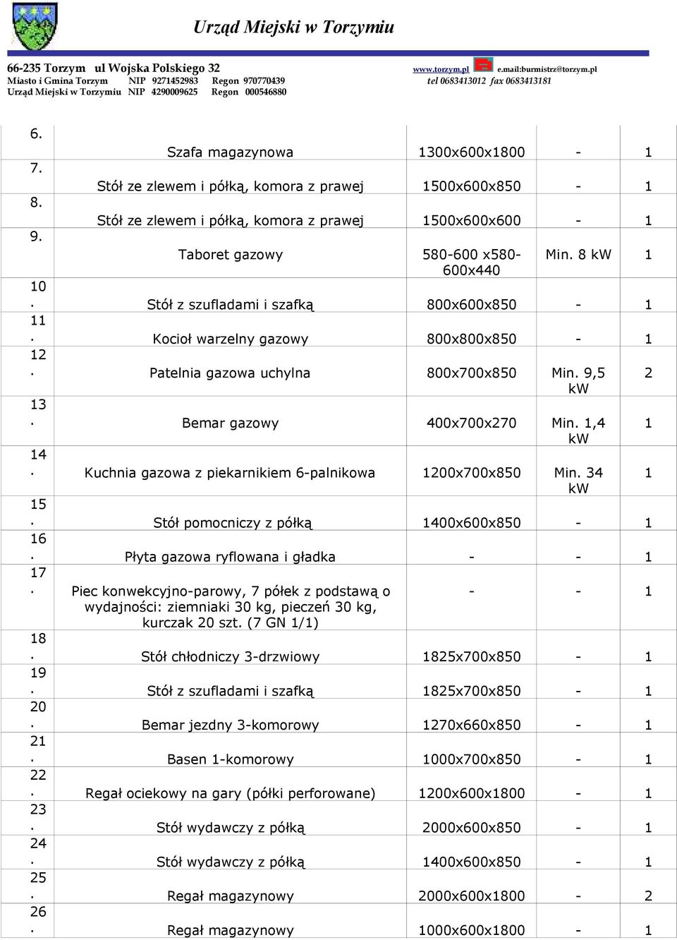 Kuchnia gazowa z piekarnikiem 6-palnikowa 1200x700x850 Min. 34 15. Stół pomocniczy z półką 1400x600x850-1 16. Płyta gazowa ryflowana i gładka 17.