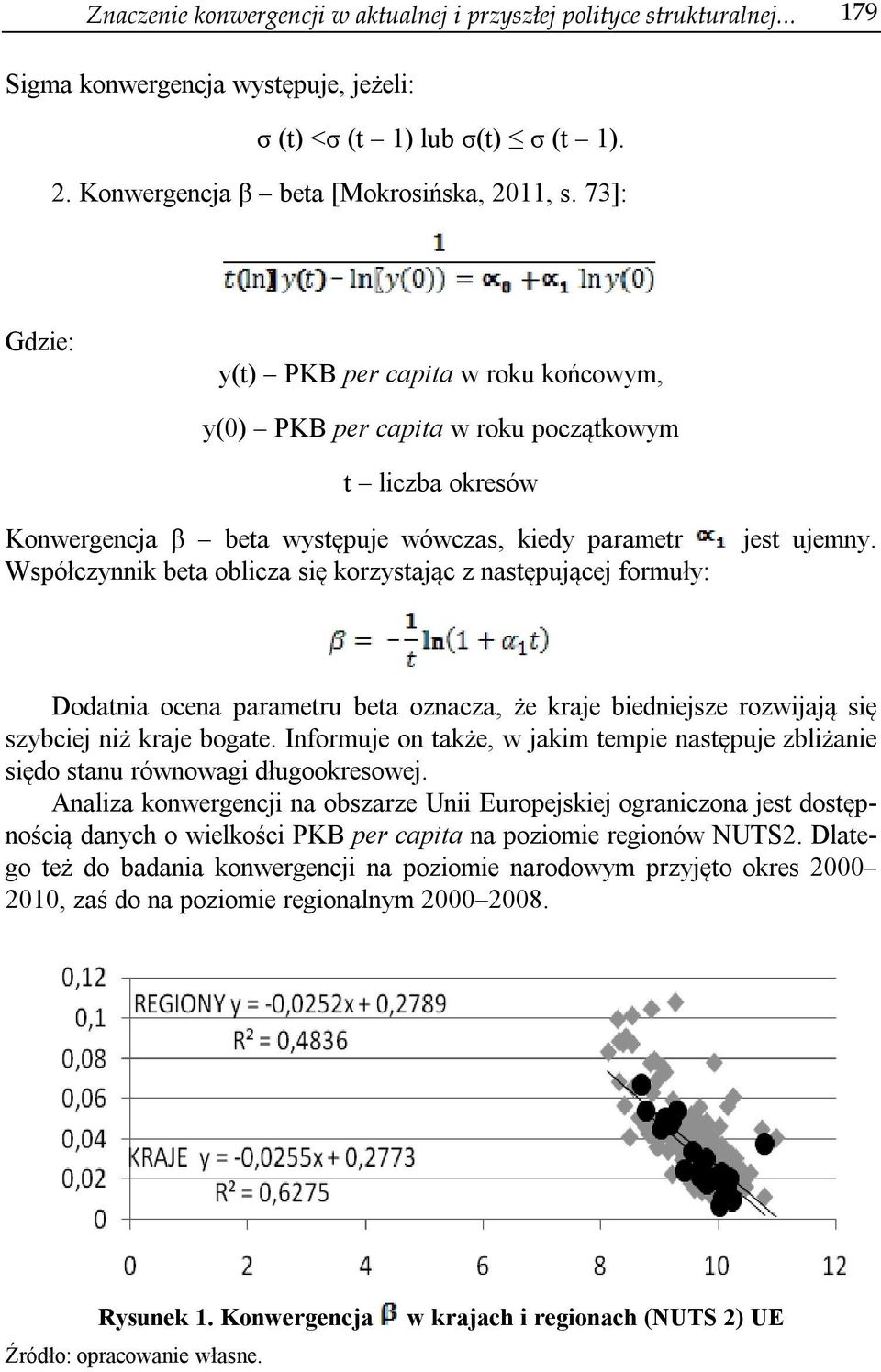 korzystając z następującej formuły: jest ujemny. Dodatnia ocena parametru beta oznacza, że kraje biedniejsze rozwijają się szybciej niż kraje bogate.