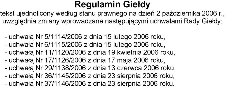 6/1115/2006 z dnia 15 lutego 2006 roku, - uchwałą Nr 11/1120/2006 z dnia 19 kwietnia 2006 roku, - uchwałą Nr 17/1126/2006 z dnia 17