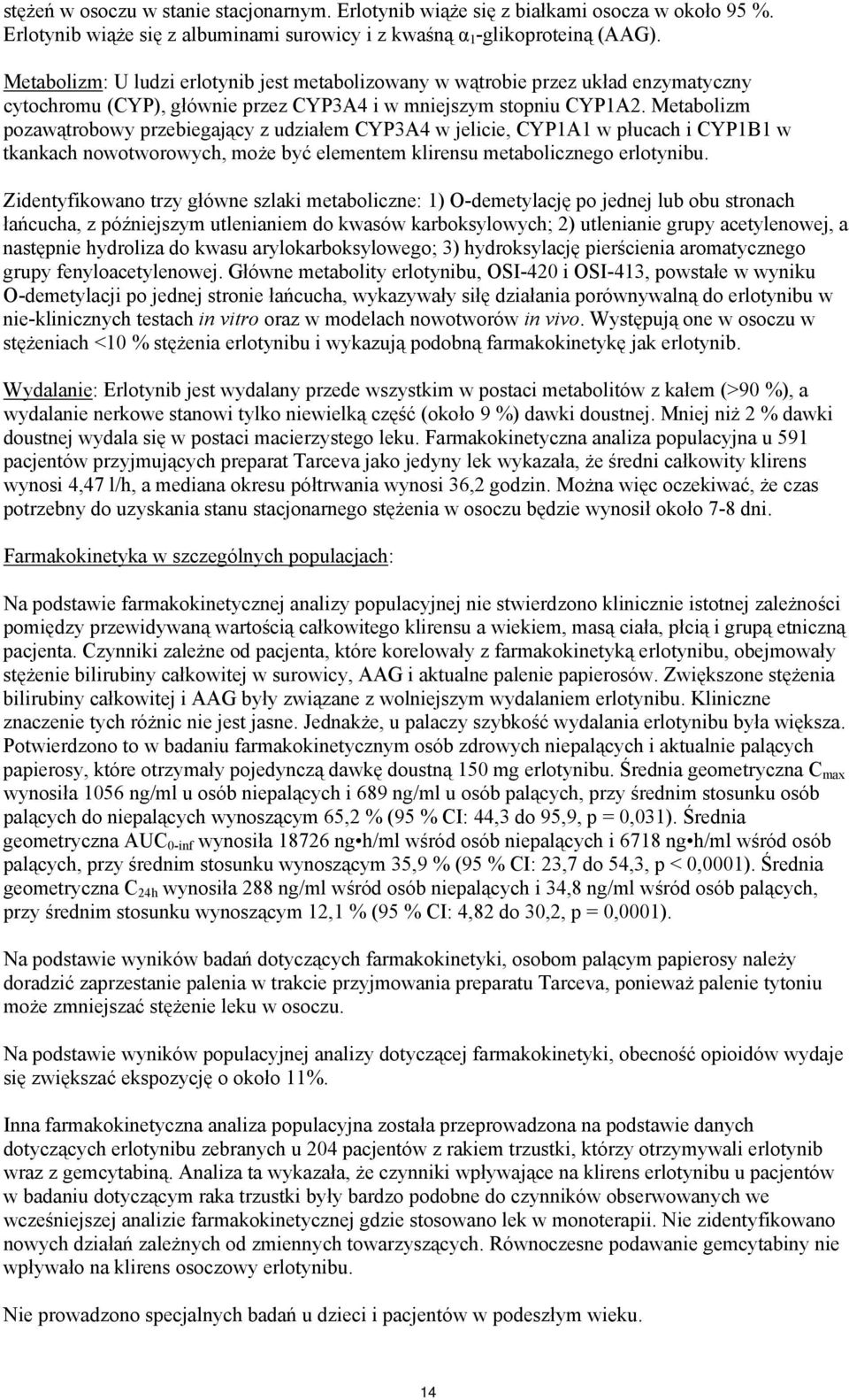 Metabolizm pozawątrobowy przebiegający z udziałem CYP3A4 w jelicie, CYP1A1 w płucach i CYP1B1 w tkankach nowotworowych, może być elementem klirensu metabolicznego erlotynibu.