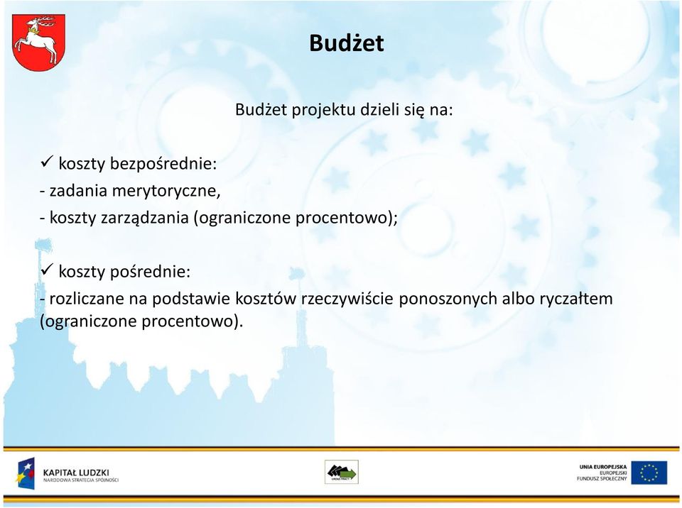 procentowo); koszty pośrednie: - rozliczane na podstawie
