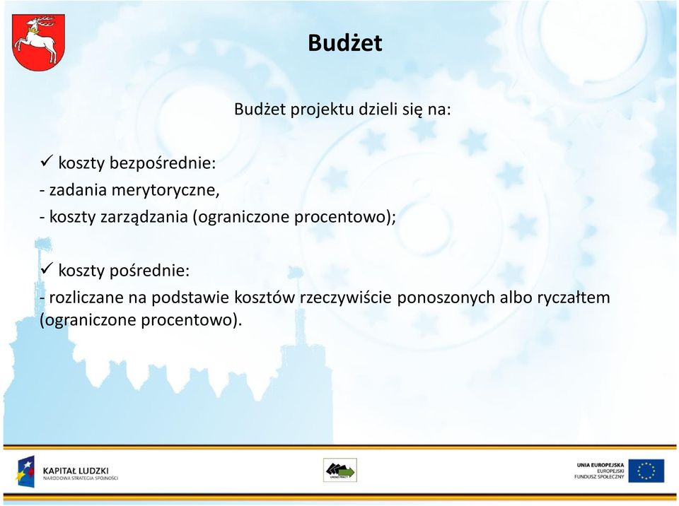 procentowo); koszty pośrednie: - rozliczane na podstawie