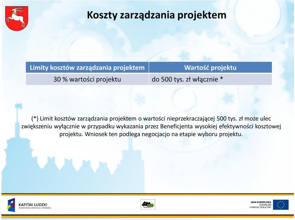 zł włącznie * (*) Limit kosztów zarządzania projektem o wartości nieprzekraczającej 500 tys.