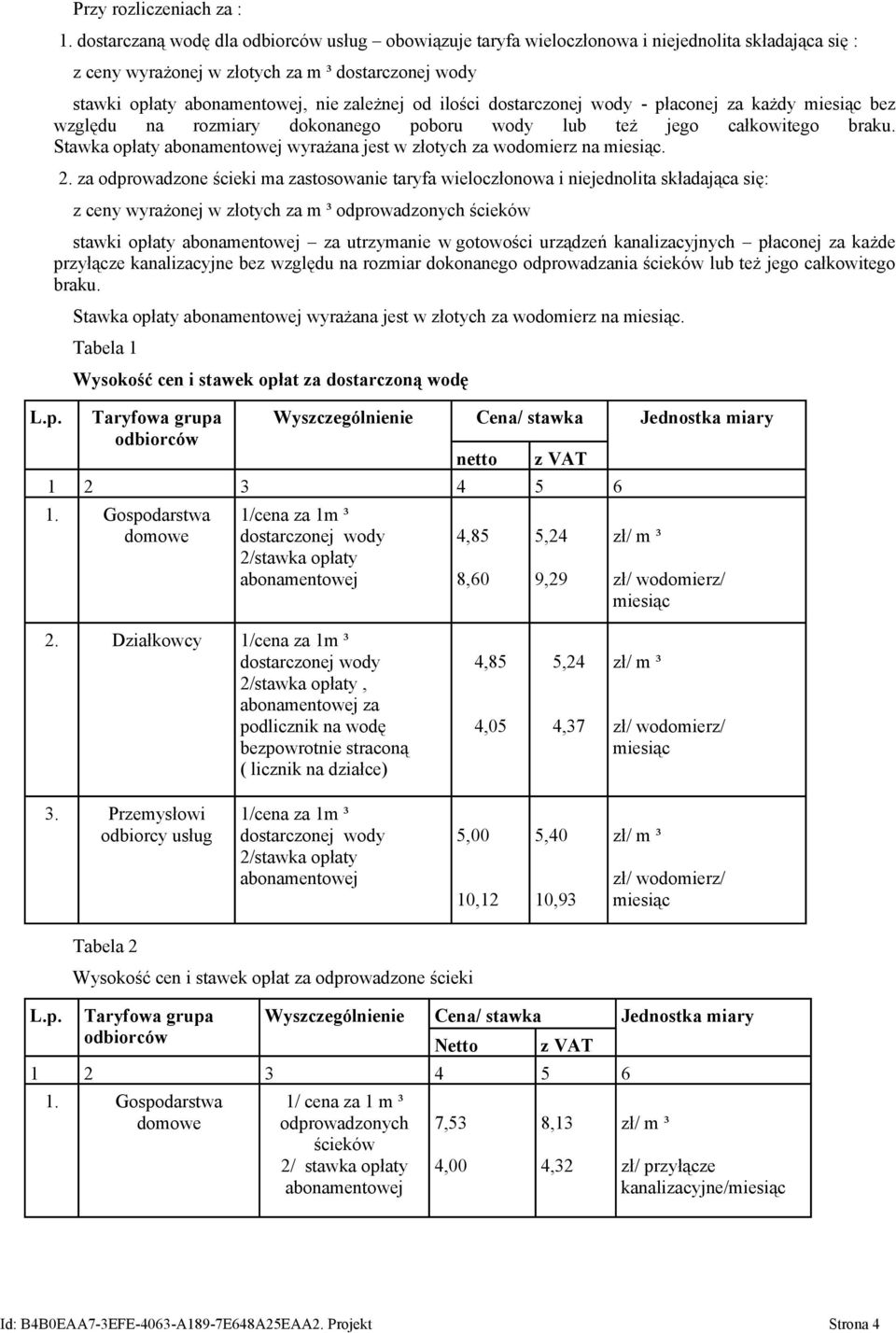 ilości dostarczonej wody - płaconej za każdy miesiąc bez względu na rozmiary dokonanego poboru wody lub też jego całkowitego braku.