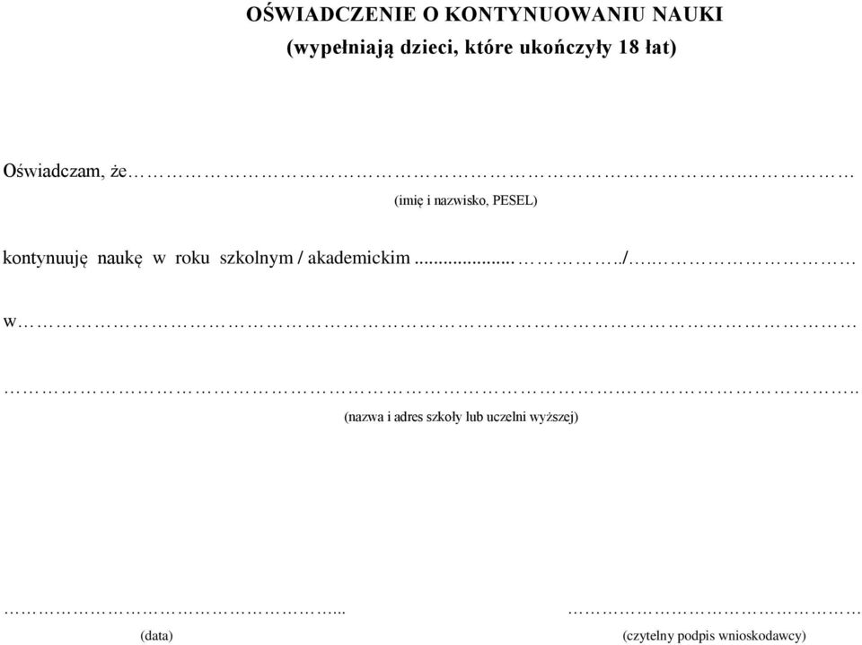 nazwisko, PESEL) kontynuuję naukę w roku szkolnym /