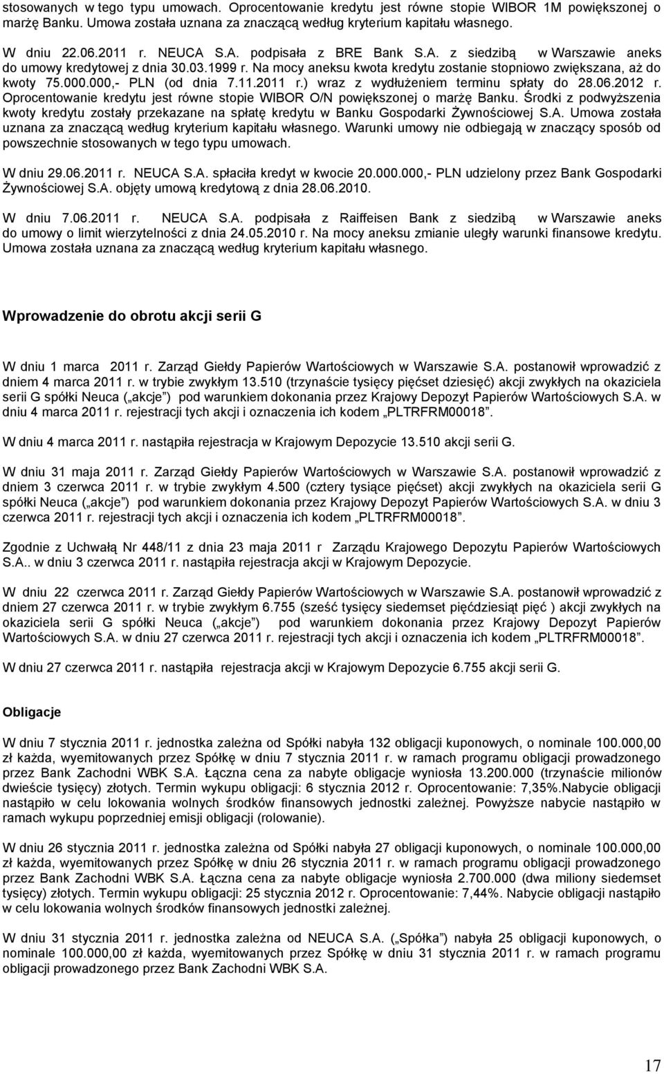 000,- PLN (od dnia 7.11.2011 r.) wraz z wydłużeniem terminu spłaty do 28.06.2012 r. Oprocentowanie kredytu jest równe stopie WIBOR O/N powiększonej o marżę Banku.