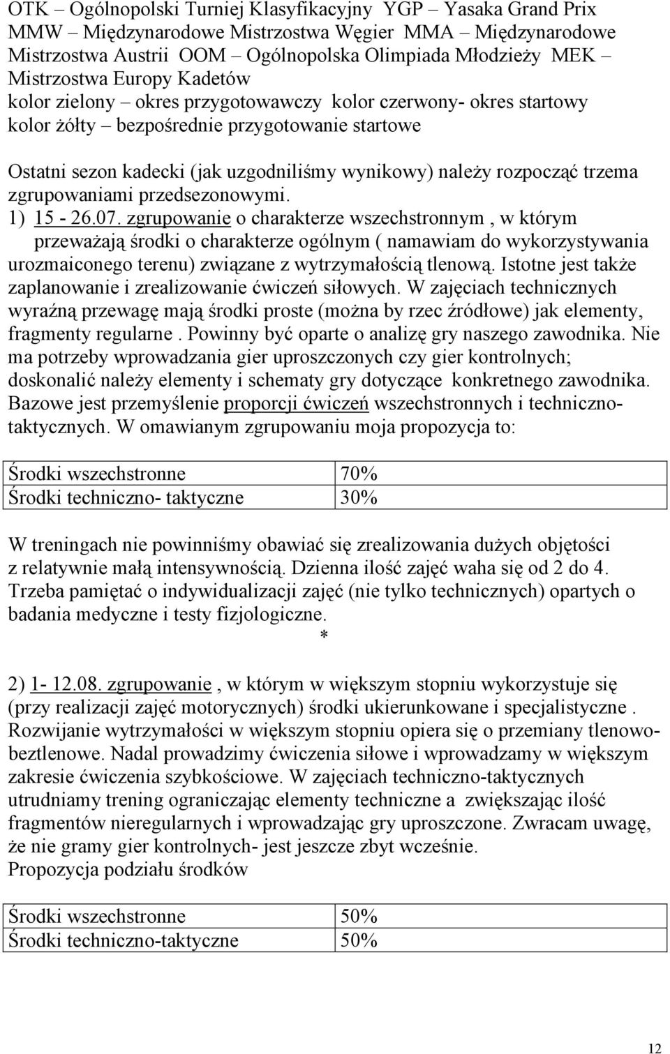 zgrupowaniami przedsezonowymi. 1) 15-26.07.