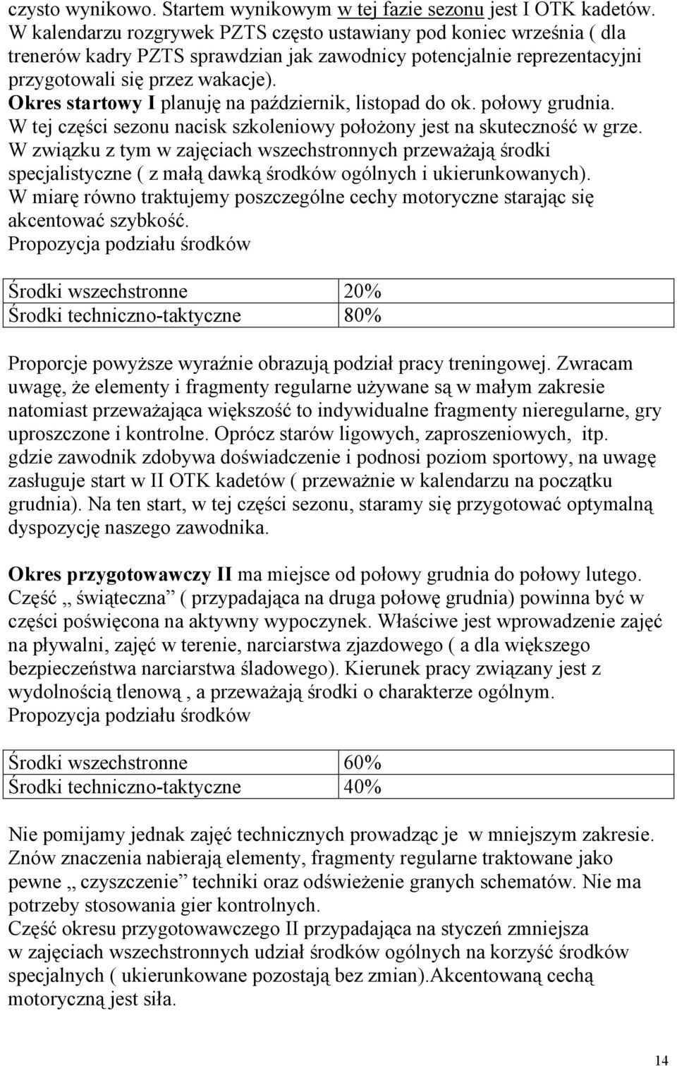 Okres startowy I planuję na październik, listopad do ok. połowy grudnia. W tej części sezonu nacisk szkoleniowy położony jest na skuteczność w grze.