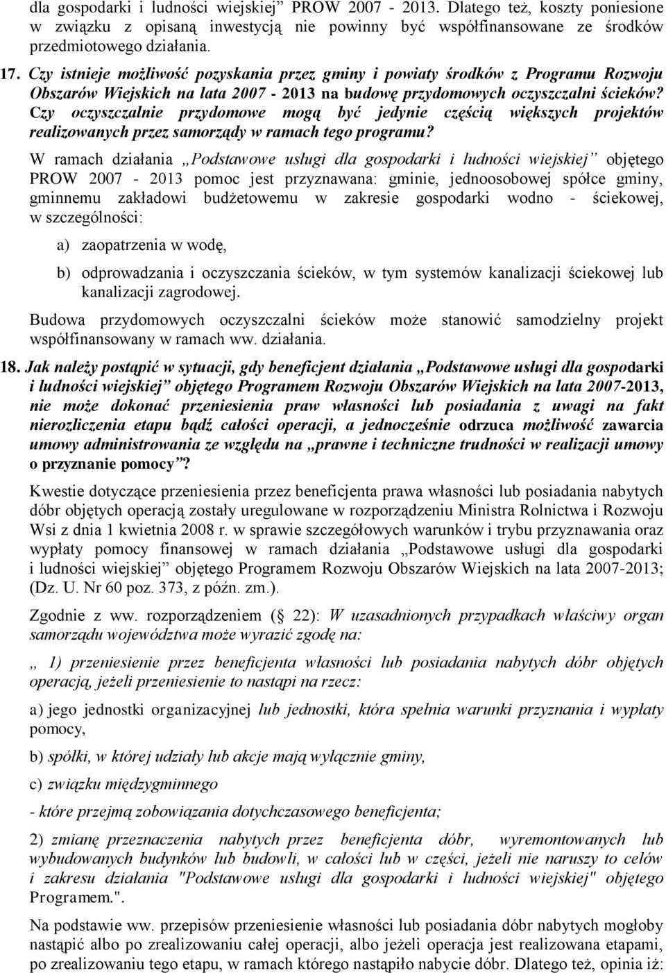 Czy oczyszczalnie przydomowe mogą być jedynie częścią większych projektów realizowanych przez samorządy w ramach tego programu?