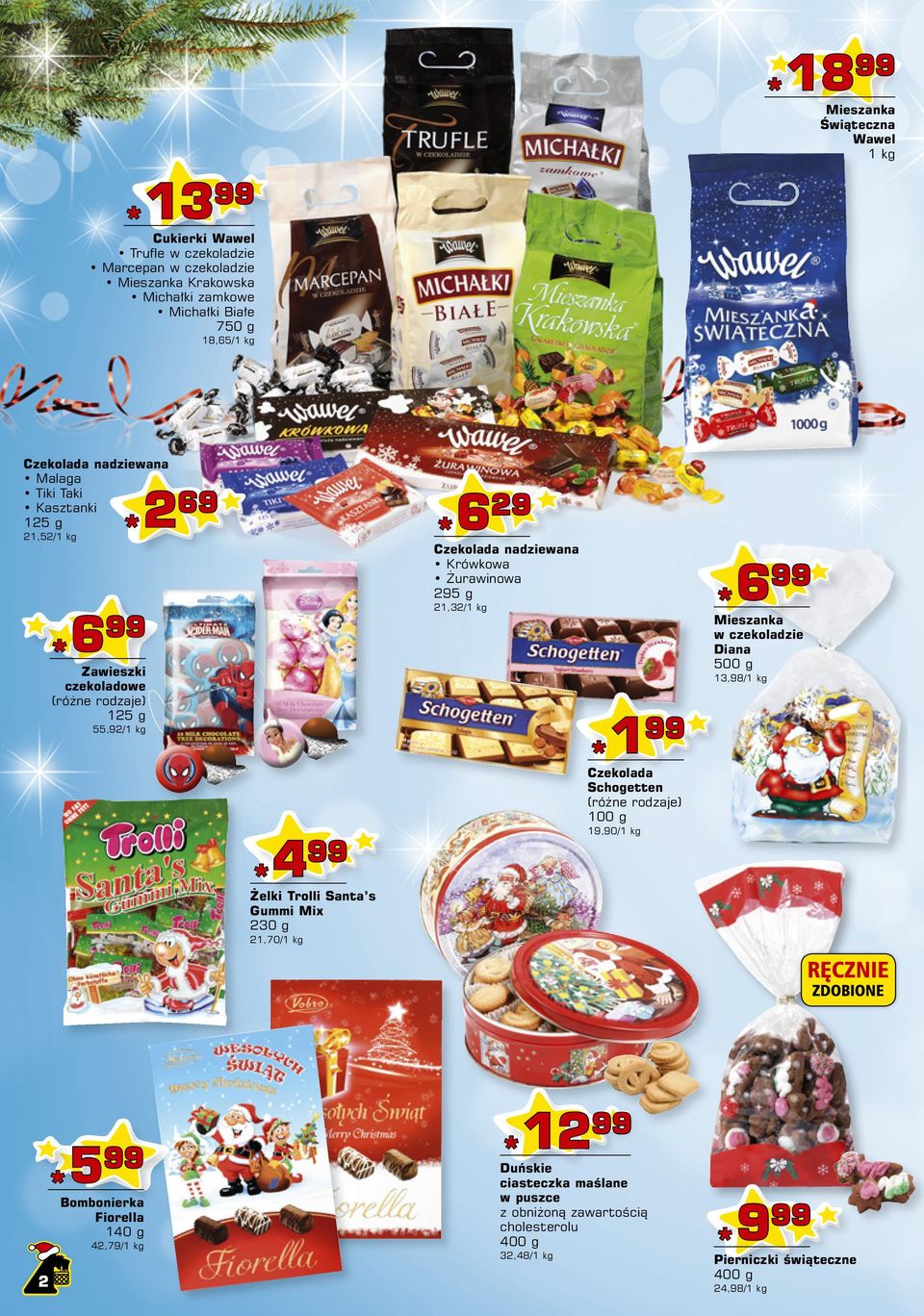 6 29 Czekolada nadziewana Krówkowa Żurawinowa 295 g 21,32/1 kg 1 Czekolada Schogetten 100 g 19,90/1 kg 6 Mieszanka w czekoladzie Diana 500 g 13,98/1 kg 5