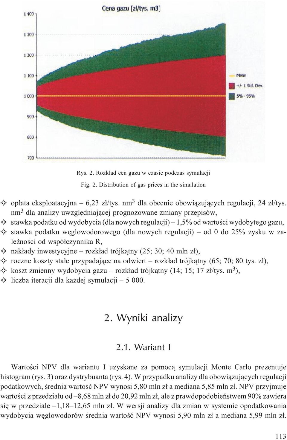regulacji) od 0 do 25% zysku w zale noœci od wspó³czynnika R, nak³ady inwestycyjne rozk³ad trójk¹tny (25; 30; 40 mln z³), roczne koszty sta³e przypadaj¹ce na odwiert rozk³ad trójk¹tny (65; 70; 80 tys.