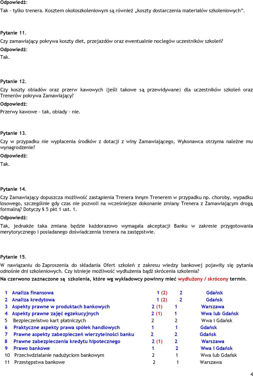 Czy koszty obiadów oraz przerw kawowych (jeśli takowe są przewidywane) dla uczestników szkoleń oraz Trenerów pokrywa Zamawiający? Przerwy kawowe tak, obiady nie. Pytanie 13.