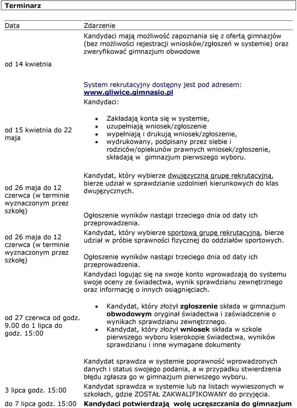 pl Kandydaci: od 15 kwietnia do 22 maja Zakładają konta się w systemie, uzupełniają wniosek/zgłoszenie wypełniają i drukują wniosek/zgłoszenie, wydrukowany, podpisany przez siebie i