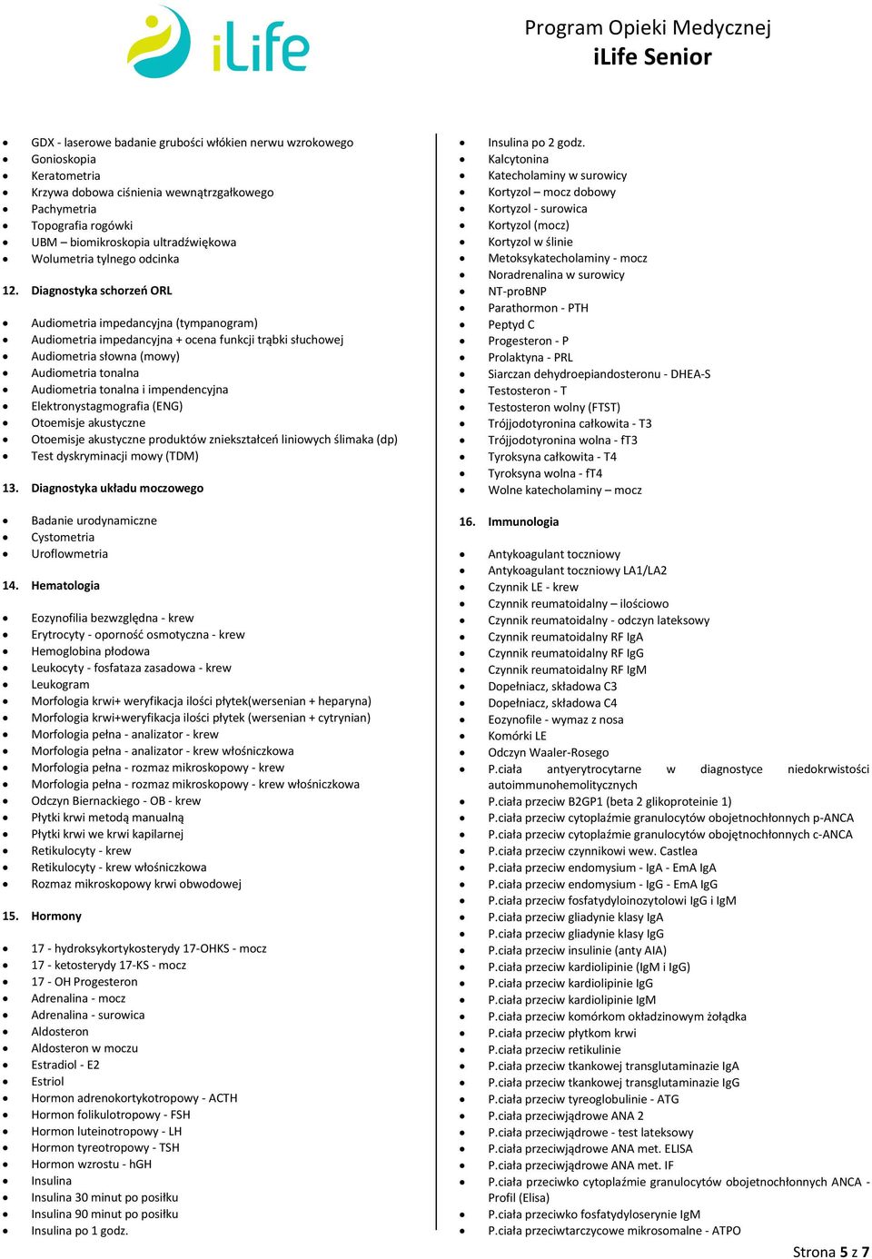 Diagnostyka schorzeń ORL Audiometria impedancyjna (tympanogram) Audiometria impedancyjna + ocena funkcji trąbki słuchowej Audiometria słowna (mowy) Audiometria tonalna Audiometria tonalna i